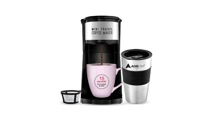 AdirChef Mini Travel Single Serve Coffee Maker & 15oz Travel Tumbler  (Green)