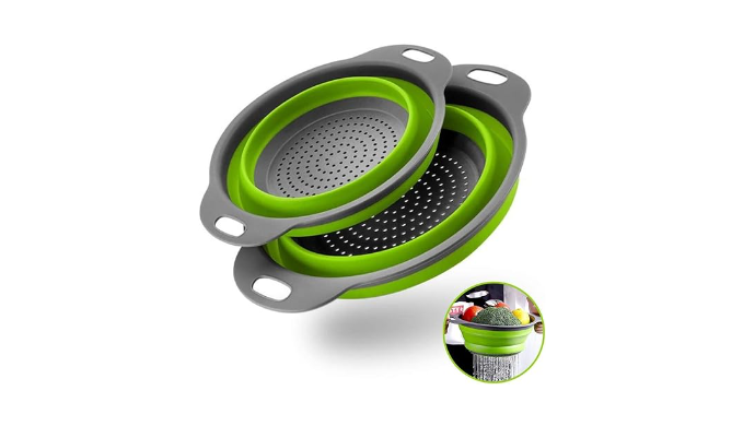 Foldable vegetable washing basket with handle silicone drain