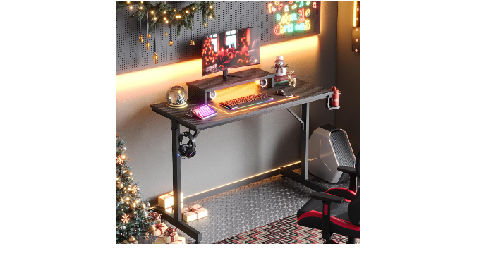 Stable T-Shaped Gaming Desk RGB Led Computer Table w/ Monitor