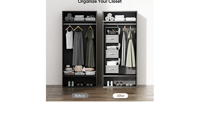 Hanging Closet Organizer 6 Shelf, Hanging Shelves for Closet with 3  Removable Drawers & Side Pockets, Hanging Shelf Organizer for Bedroom or  Garment Rack, 12'' x 12'' x 43.3'', Dark Gray