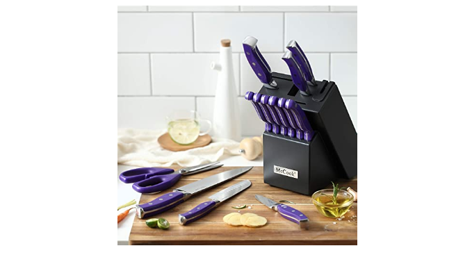 McCook MC27 14 Pieces Stainless Steel kitchen knife set with Wooden Block,  Kitchen Scissors and Built-in Sharpener, Purple - Coupon Codes, Promo  Codes, Daily Deals, Save Money Today