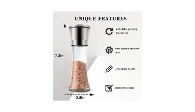 Bestdin Salt and Pepper Grinder Set of 2, 200ml Stainless Steel Salt Grinder,  Pepper Mill with Adjustable Coarseness, Black Pepper Grinder Refillable  with Glass Body, Peppercorn Grinder for Cooking. - Coupon Codes