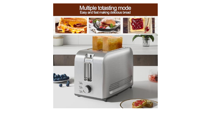 Runnatal 2 Slice Slot Toaster Stainless Steel Extra-Wide Slot Toaster with 7 Shade Settings Silver Metallic