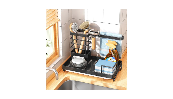 Kitchen Sink Caddy Organizer With Dishcloth Holder, Rustproof