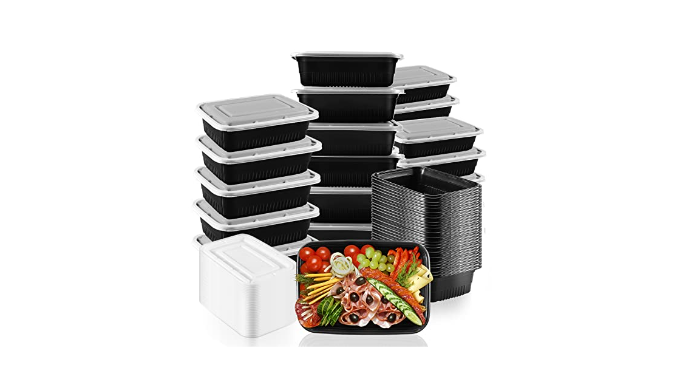 50-Pack Meal Prep Plastic Microwavable Food Containers for Meal Prepping with