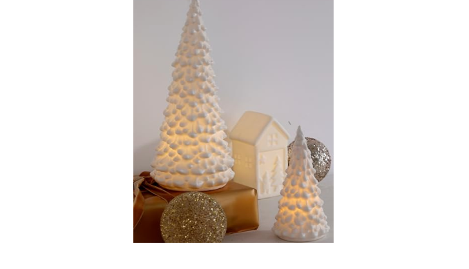 RM ROOMERS Ceramic Christmas Tree Set of 2, Led Porcelain