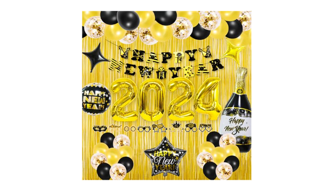 black gold new years balloons 2024