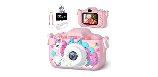 Kids Camera,Digital Camera Kids Toys for 3-12 Years Girls Boys,1080P HD  Video Camera with 32GB SD Card Kids Recorder for Unisex Kids Birthday Gift,  Award Gift,New Year Gift (Pink)