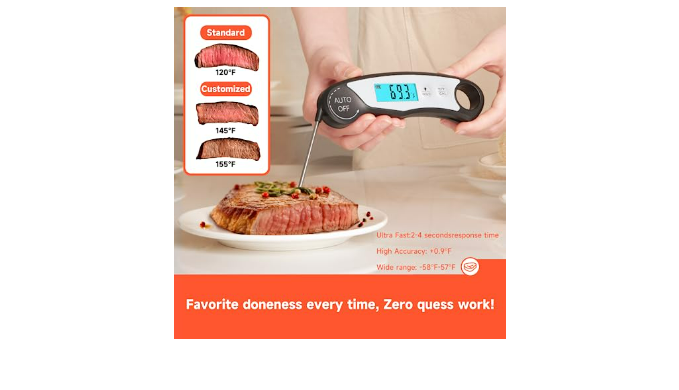 Meat Thermometer for Grill,Cooking and BBQ.Waterproof Instant Read Food  Thermometer with Backlight,Calibration and Power Display.Digital Food Probe  for Candy,Oil,Liquid.(Black-Silver) - Coupon Codes, Promo Codes, Daily  Deals, Save Money Today