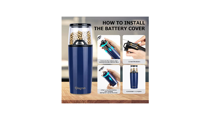 Qingrun Electric Salt or Pepper Grinder Is Provided with Button Control for Pepper Grinder,Battery-Powered Pepper Mill,One-Hand Operation and White