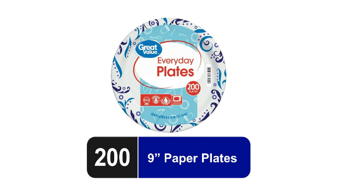 Great Value Everyday Strong, Soak Proof, Microwave Safe, Disposable Paper  Plates, 9, Patterned, 300 Count