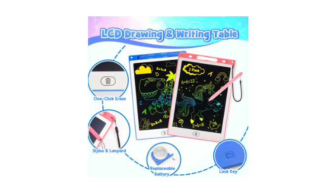 LCD Writing Tablet, 2 Pack 8.5 Inch Colorful Doodle Board Drawing Pad for  Kids, Drawing Tablet Girls Toys Age 6-8