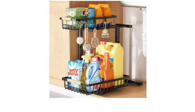 REALINN Under Sink Organizer 2 Pack Height Adjustable Kitchen