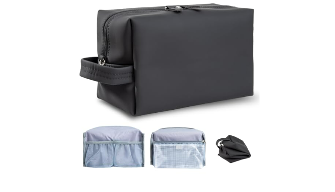 Mens Large Soft Black Toiletry Wash Bag Travel Toiletries