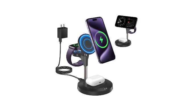 Magnetic Wireless Charging Station for Apple,2 in 1 Fast Mag-Safe Wireless  Charger Stand Foldable with QC3.0 Adapter,for iPhone 14 13 12 Pro Max Mini