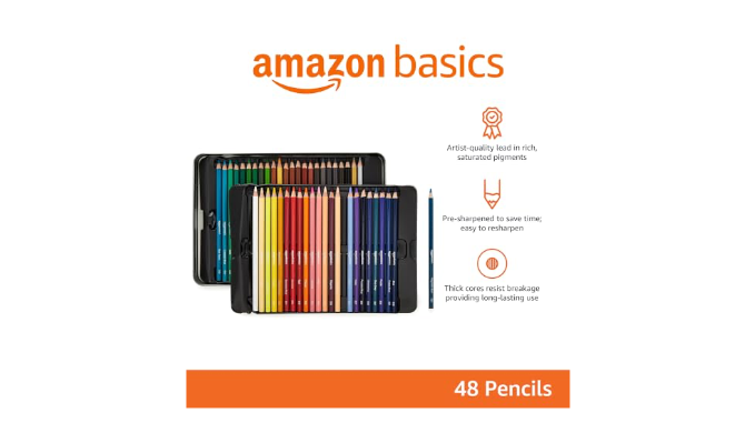 Basics Premium Colored Pencils, Soft Core, 48 Count Set, Multicolor